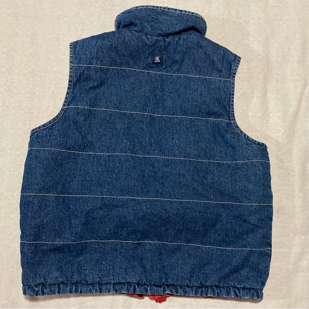 Calvin Klein Jeans Vintage Denim/Red Quilted Reversible‎ Vest | Gilet - Picture 2 of 11